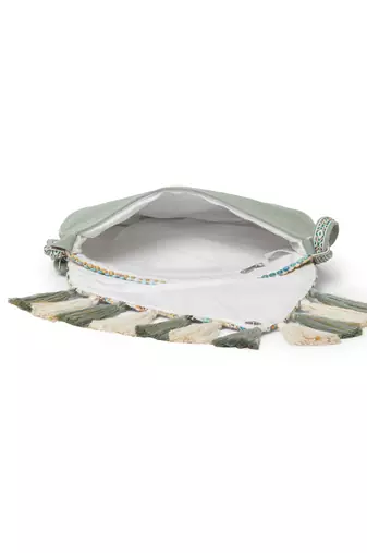 geomat dusty olive green & ivory cotton striped jacquard sling bag