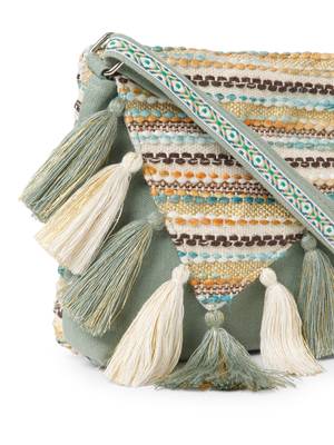 geomat dusty olive green & ivory cotton striped jacquard sling bag 8