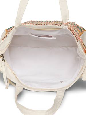 folklore edit ivory & multi cotton striped sequined tote bag 7