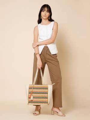 folklore edit ivory & multi cotton striped sequined tote bag 9