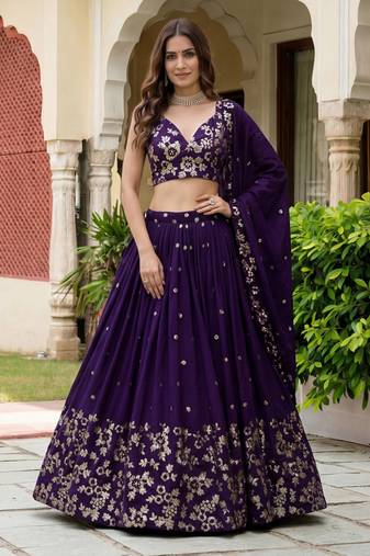 purple sequins georgette lehenga set choli with dupatta
