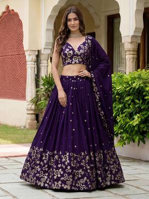 purple sequins georgette lehenga set choli with dupatta 1