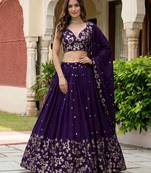 purple sequins georgette lehenga set choli with dupatta