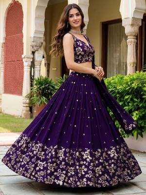purple sequins georgette lehenga set choli with dupatta 5
