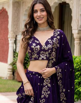 purple sequins georgette lehenga set choli with dupatta 6