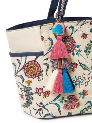 petal posh ivory & navy cotton striped sequined tote bag 8