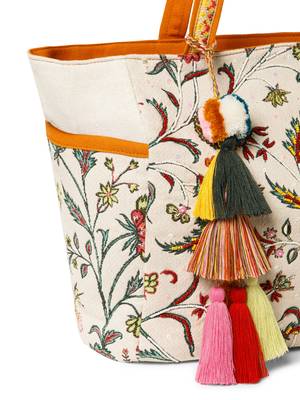 petal posh ivory & orange cotton striped sequined tote bag 8