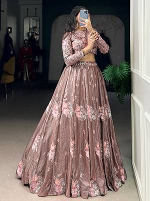 pink embroidered organza party crop top lehenga 3