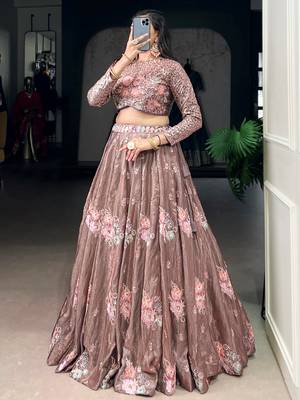 pink embroidered organza party crop top lehenga 4