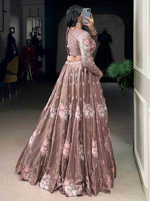 pink embroidered organza party crop top lehenga 6