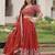 red thread embroidered silk lehenga set choli with dupatta