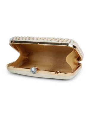 glided gleam ivory, blush pink & gold teardrop embellished velvet clutch 7