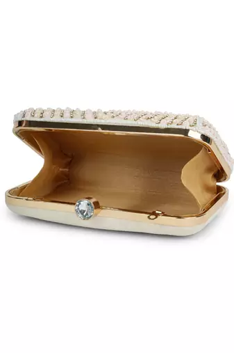 glided gleam ivory, blush pink & gold teardrop embellished velvet clutch
