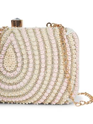 glided gleam ivory, blush pink & gold teardrop embellished velvet clutch 8