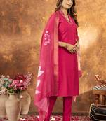 Pink roman silk thread embroidered sequence salwar suit
