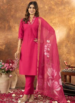 Pink roman silk thread embroidered sequin salwar suit 2