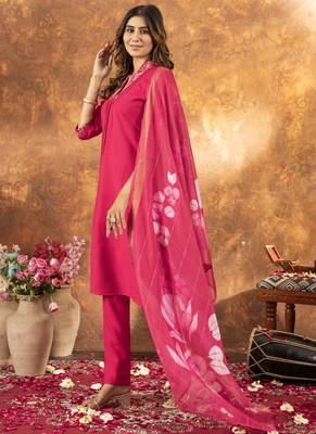Pink roman silk thread embroidered sequin salwar suit 3