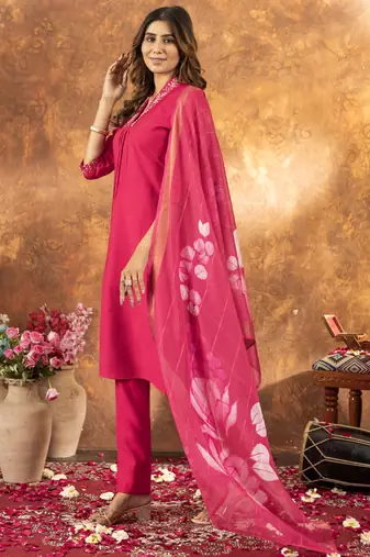 Pink roman silk thread embroidered sequin salwar suit