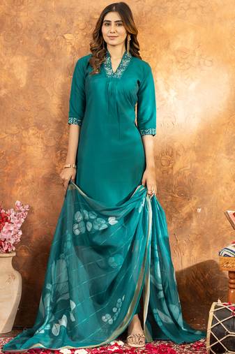 Rama green roman silk thread embroidered sequence salwar suit