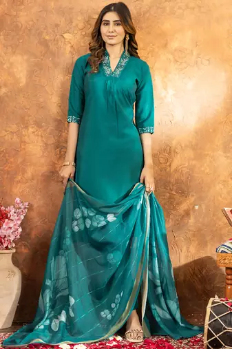 Rama green roman silk thread embroidered sequence salwar suit