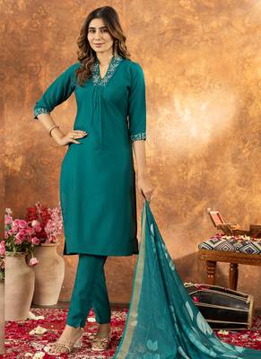 Rama green roman silk thread embroidered sequin salwar suit 2