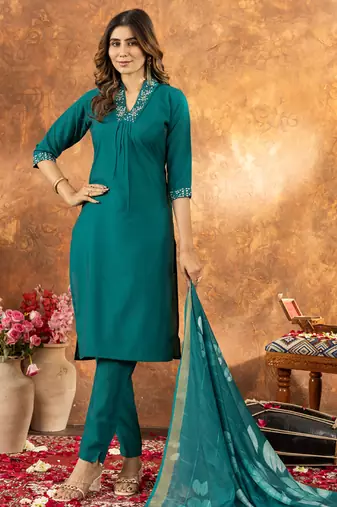 Rama green roman silk thread embroidered sequin salwar suit
