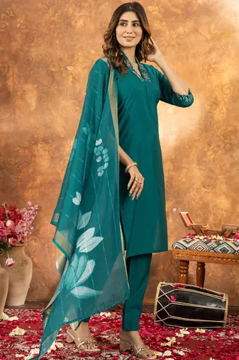 Rama green roman silk thread embroidered sequin salwar suit