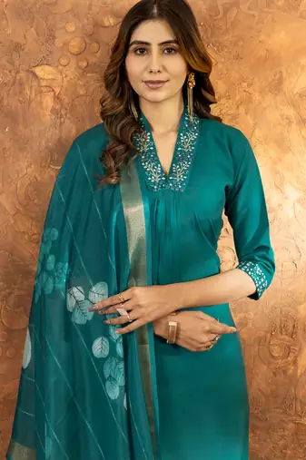 Rama green roman silk thread embroidered sequin salwar suit