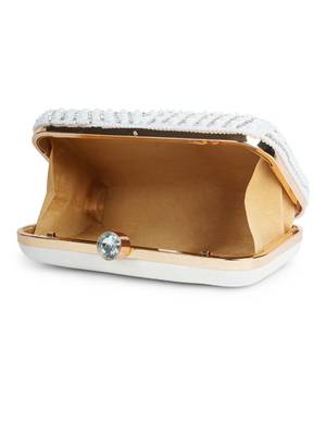 glided gleam white & silver teardrop embellished velvet clutch 7
