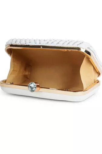 glided gleam white & silver teardrop embellished velvet clutch