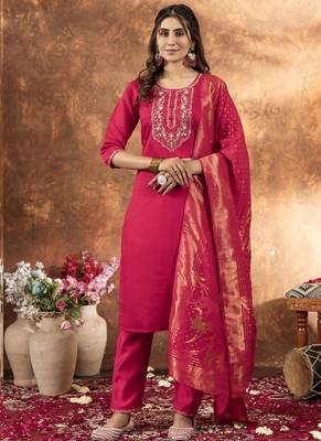 Pink marina silk thread embroidered salwar suit 1