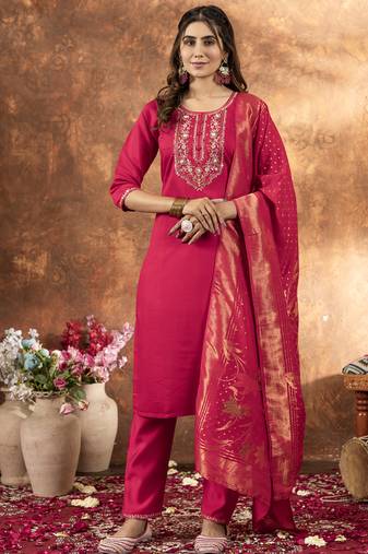 Pink marina silk thread embroidered salwar suit