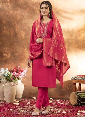Pink marina silk thread embroidered salwar suit 2