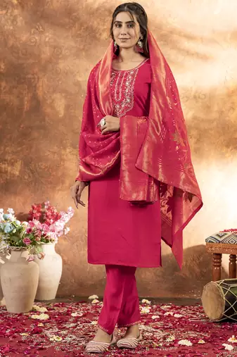 Pink marina silk thread embroidered salwar suit