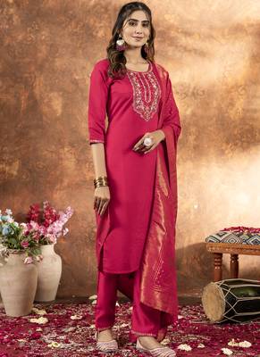 Pink marina silk thread embroidered salwar suit 3