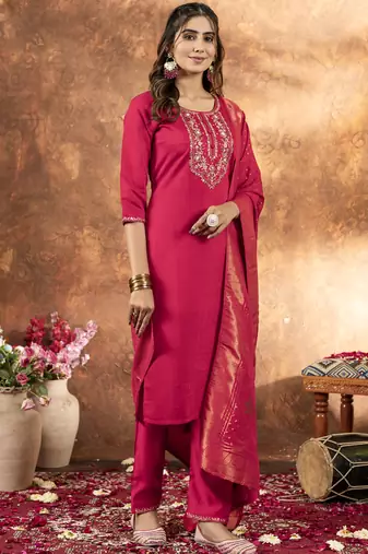 Pink marina silk thread embroidered salwar suit
