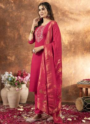Pink marina silk thread embroidered salwar suit 4