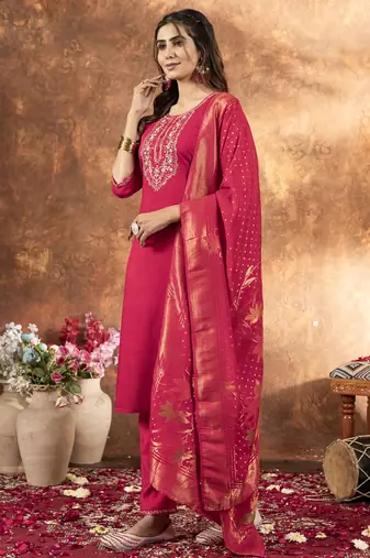Pink marina silk thread embroidered salwar suit