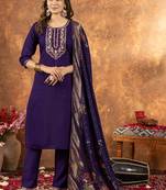 Purple marina silk thread embroidered salwar suit