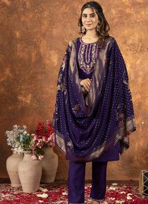 Purple marina silk thread embroidered salwar suit 2