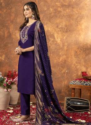 Purple marina silk thread embroidered salwar suit 3