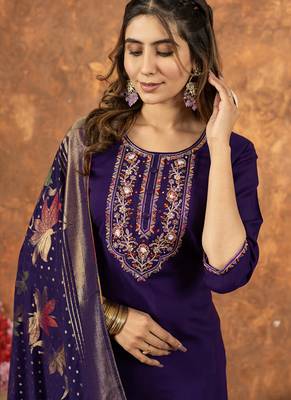 Purple marina silk thread embroidered salwar suit 4