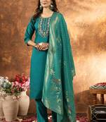 Rama green marina silk thread embroidered salwar suit