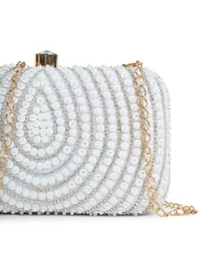 glided gleam white & silver teardrop embellished velvet clutch 8