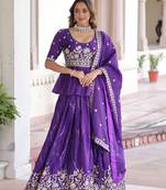 purple sequins organza festive lehenga with peplum top