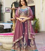  multi colour embroidered georgette festive lehenga set choli with dupatta
