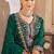 Green vichitra silk readymade suit with embroidery & lace work