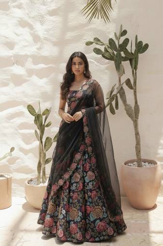 Printed Bhagalpuri Silk Readymade Lehenga with Handwork Blouse & Net Dupatta 