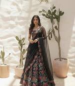 Printed Bhagalpuri Silk Readymade Lehenga with Handwork Blouse & Net Dupatta 