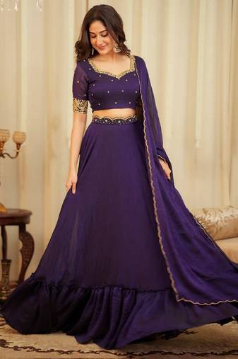  purple sequins silk lehenga set choli with dupatta